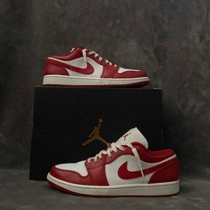 Red and white Jordan one low